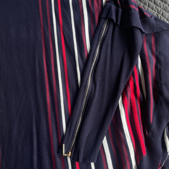 Joseph A Sweater Womens Extra Large XL Blue Red Striped Ruffle Zip Sleeve NEW - Picture 3 of 11